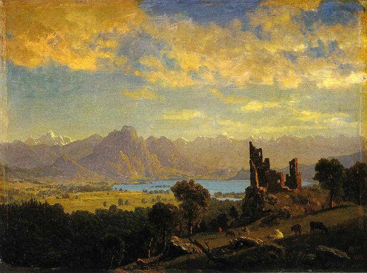 Albert Bierstadt Painting Scene in the Tyrol - Click Image to Close